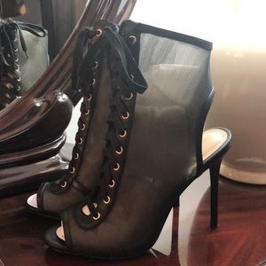 ALDO Black Mesh Peep Toe Bootie